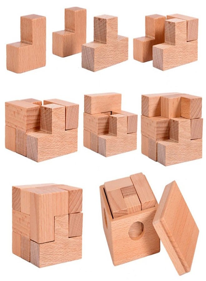 Cooplay Soma Cube Puzzle, 7pcs Wooden Assembly & Disentanglement Puzzle Snake Cube, 3D IQ Logical Brain Teaser Games, Fidget Stress Prop Gift for Adults - Image 3